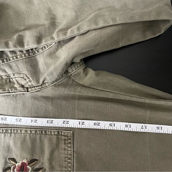 Abercrombie & Fitch Pants Womens Size 27/4 Green Denim Twill Floral Embroidered - Picture 13 of 14